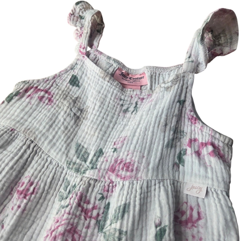 Juicy Couture Kids Girls 6X Floral Tiered Cotton Gauze Dress Pink Rose White